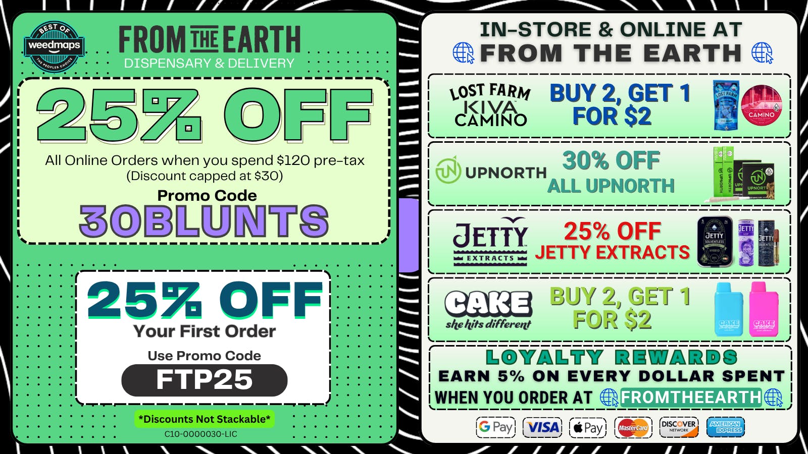 From the Earth – Ventura – Delivery and Dispensary 25% Off Orders & 25% Off FTP (TUESDAY DEALS)