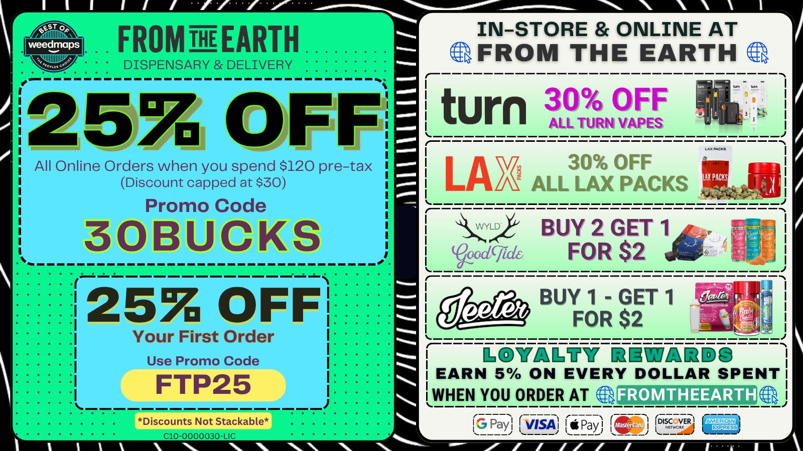 From the Earth – Ventura – Delivery and Dispensary 25% Off Orders & 25% Off FTP (WEDNESDAY DEALS)