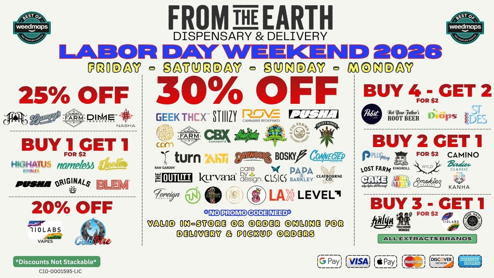 From the Earth – Irvine – Delivery and Dispensary UP TO 30% Off & BOGOS STOREWIDE-LABOR DAY WEEKEND