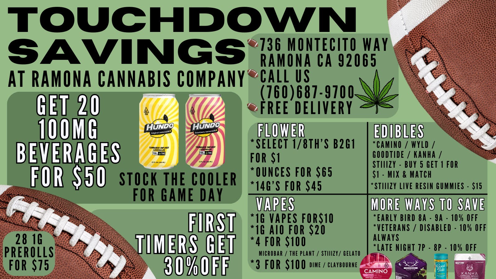 Ramona Cannabis Company TOUCHDOWN SAVINGS