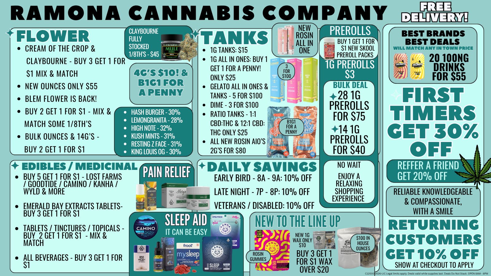 Ramona Cannabis Company NEW SAVINGS!! B1G1 for a penny!