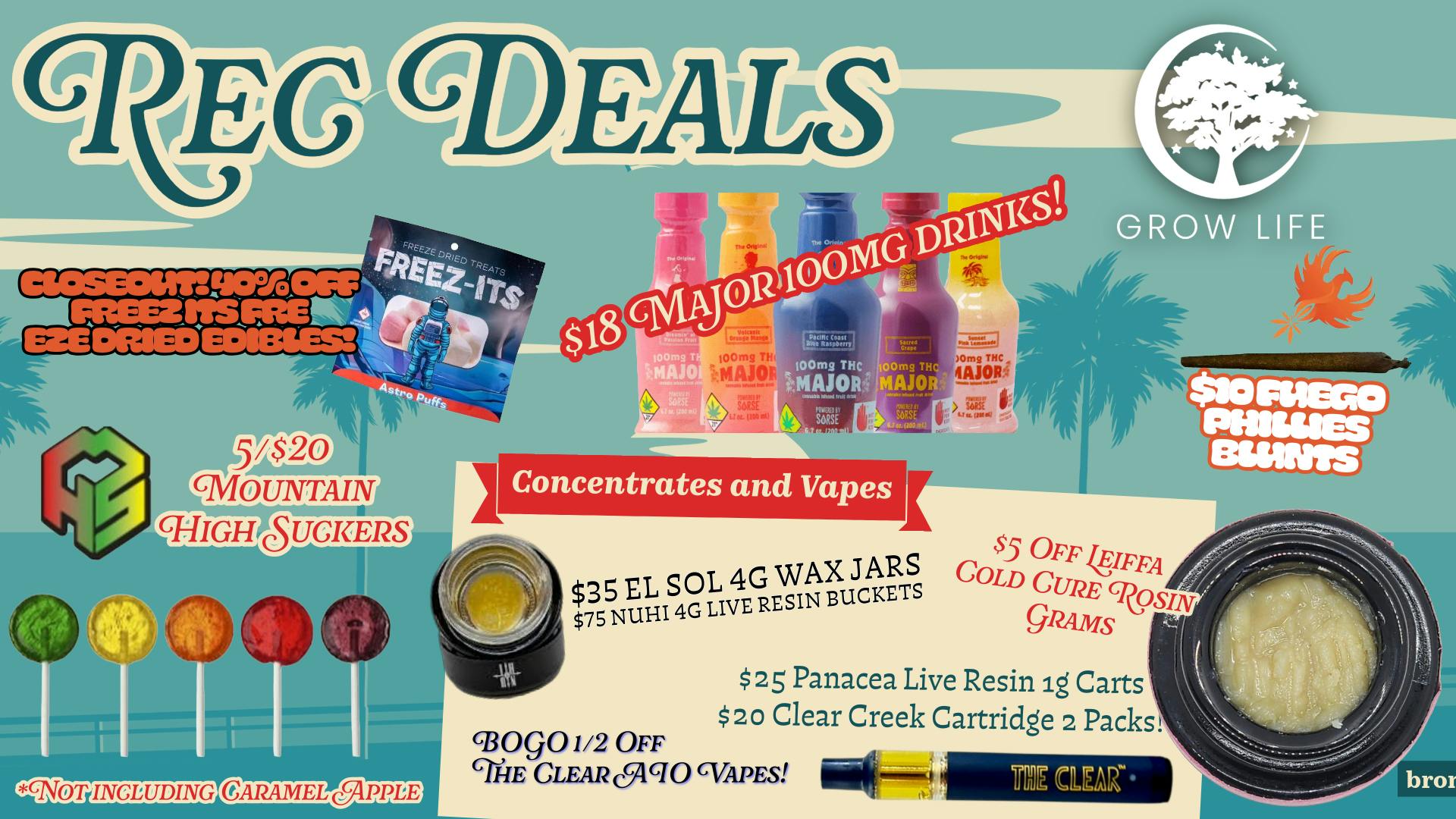 Grow Life REC- $35 4g Wax Jars, $10 Blunts, 5/$20 Suckers