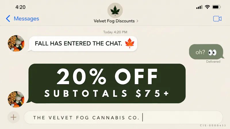 Velvet Fog Cannabis Co. 20% off subtotals $75+ with code FALL20
