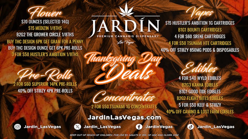 Jardín Premium Cannabis Delivery (No Delivery to Hotels & Casinos) - East LV Thanksgiving Day Deals 11/27