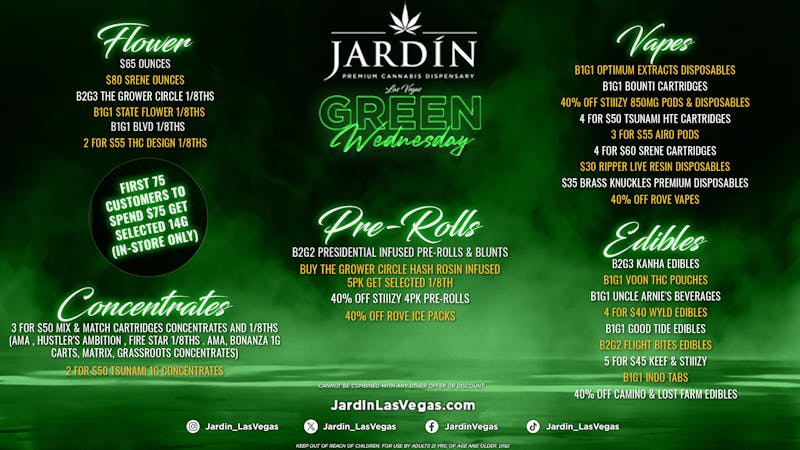 Jardín Premium Cannabis Delivery (No Delivery to Hotels & Casinos) - East LV GREEN WEDNESDAY DEALS 11/26