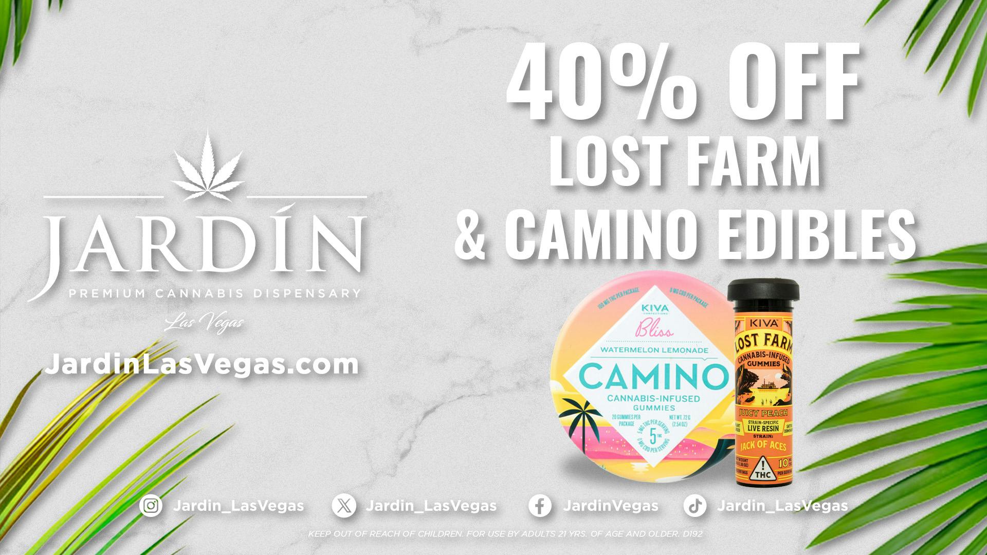 Jardin Premium Cannabis Delivery (No Delivery to Hotels & Casinos) - The Strip 40% Off Lost Farm & Camino Edibles