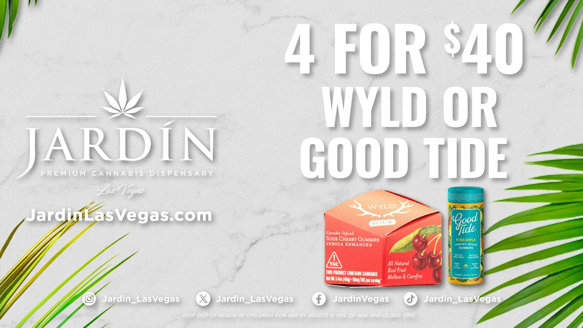 Jardin Premium Cannabis Delivery (No Delivery to Hotels & Casinos) - The Strip 4 for $40 Wyld & Good Tide Edibles