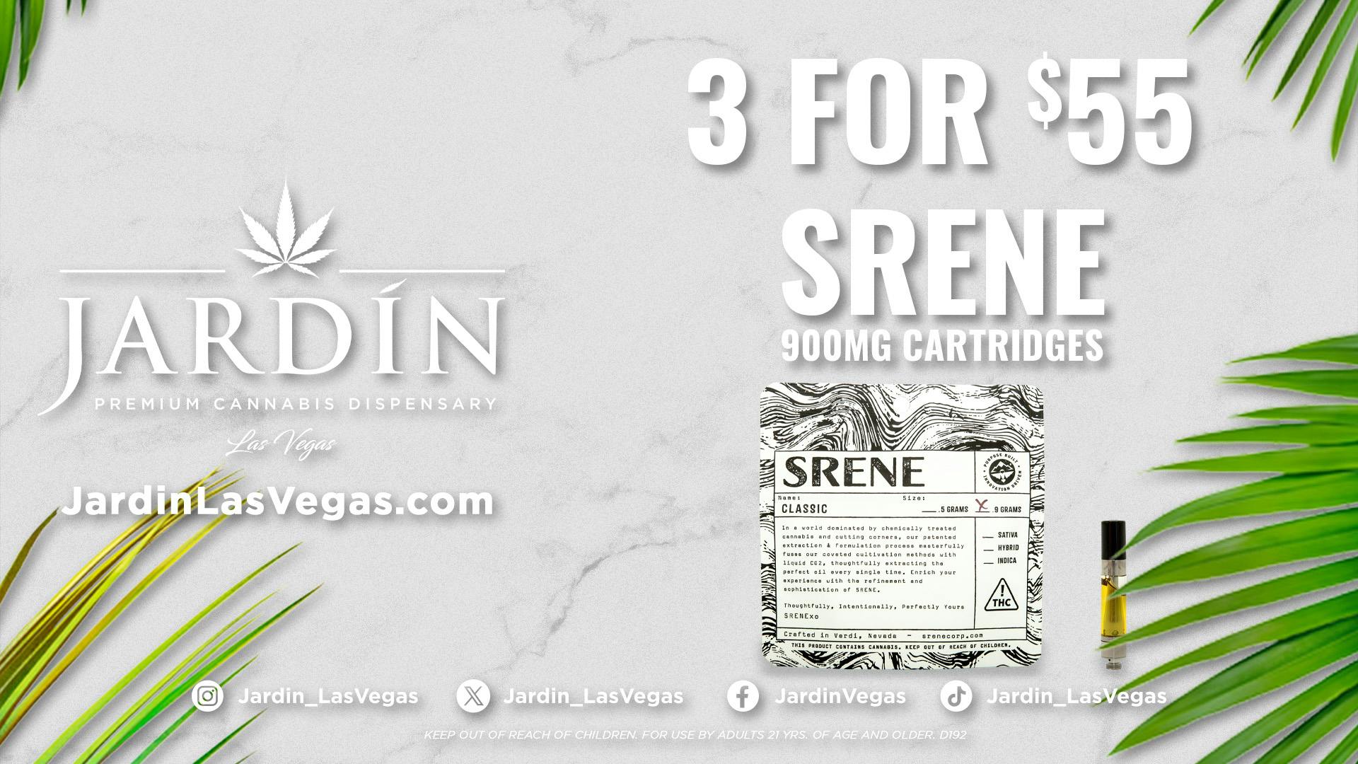Jardín Premium Cannabis Dispensary 3 for $55 900mg Srene Cartridges