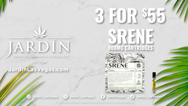 Jardín Premium Cannabis Dispensary 3 for $55 900mg Srene Cartridges