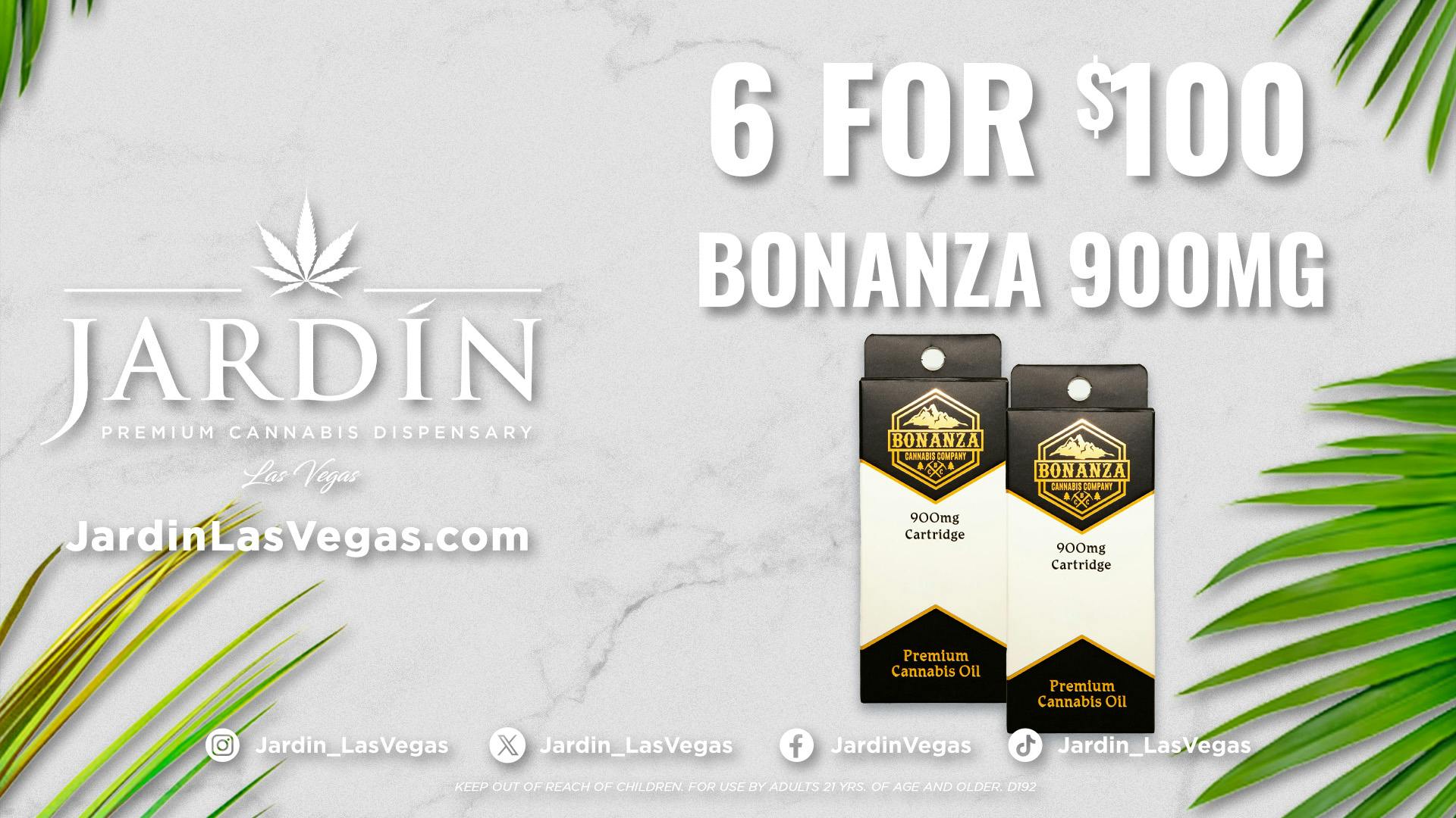 Jardín Premium Cannabis Dispensary 6 for $100 BONANZA 900mg Cartridges