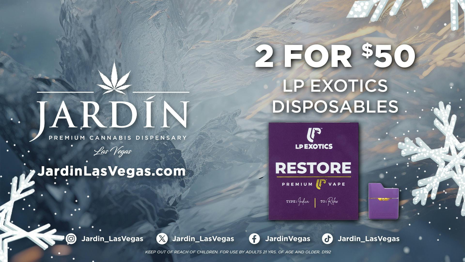 Jardín Premium Cannabis Dispensary 2 for $50 LP Exotics Disposables