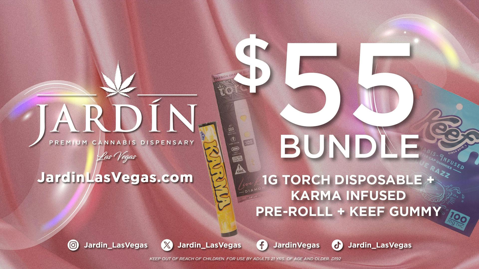 Jardín Premium Cannabis Delivery (No Delivery to Hotels & Casinos) - East LV $55 Bundle - 1G TORCH DISPOSABLE + KARMA + KEEF