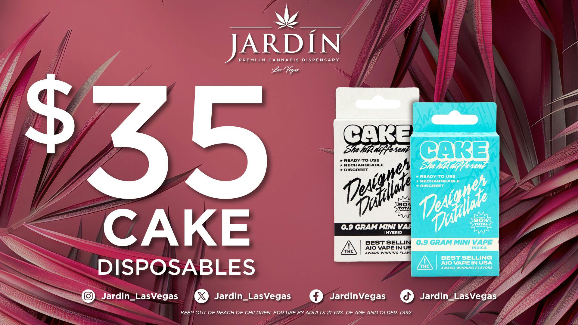 Jardín Premium Cannabis Delivery (No Delivery to Hotels & Casinos) - East LV $35 CAKE DISPOSABLES