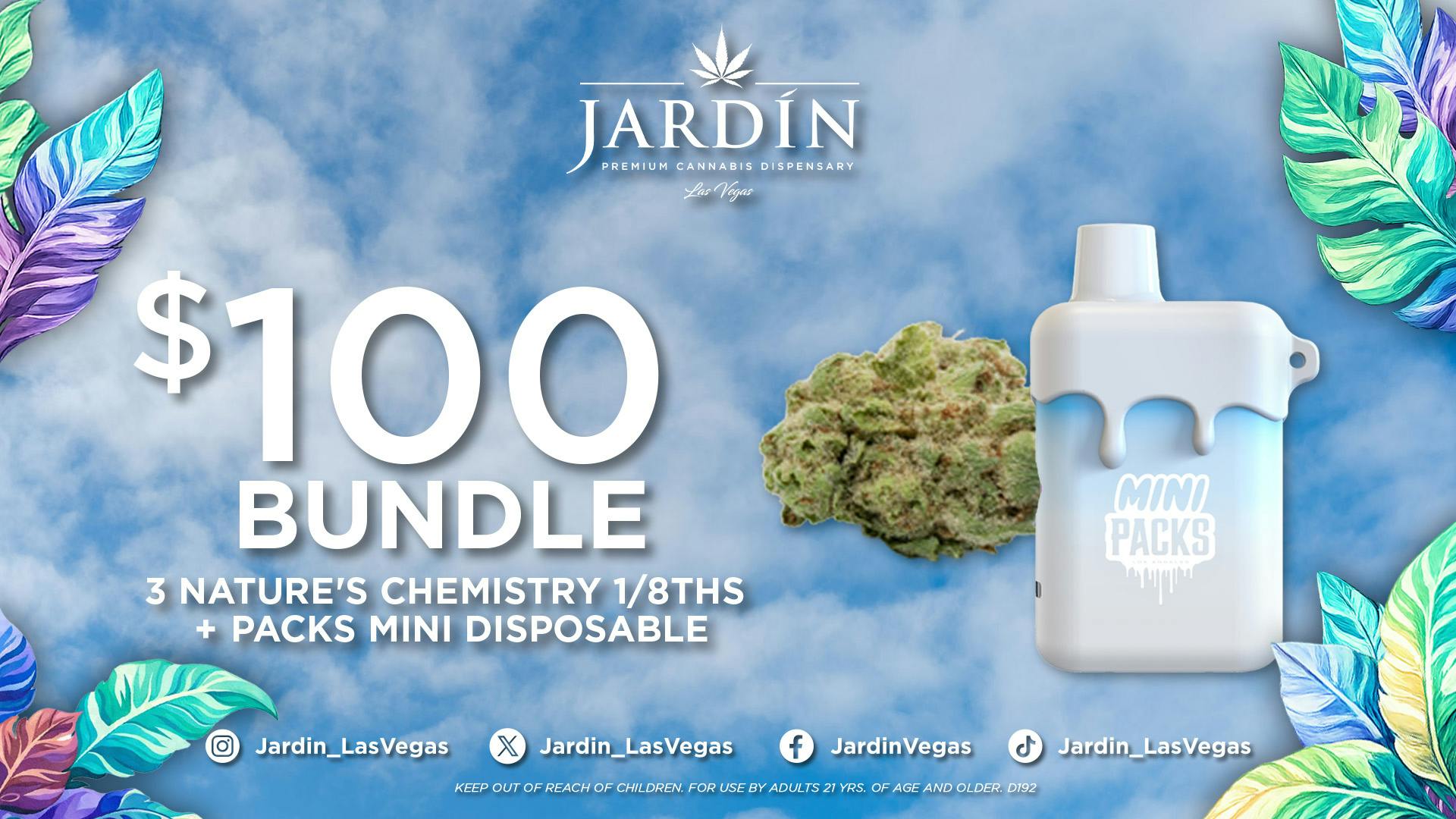 Jardín Premium Cannabis Delivery (No Delivery to Hotels & Casinos) - East LV $100 BUNDLE: FLOWER & DISPOSABLE