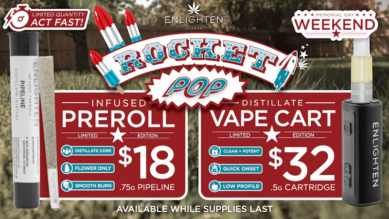 Enlighten - Spenard NEW: Rocket Pop Distillate Carts + Pipelines