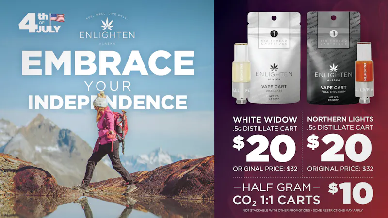 Enlighten - Spenard $10 half gram CO2 1:1 carts + $20 Distillate Carts