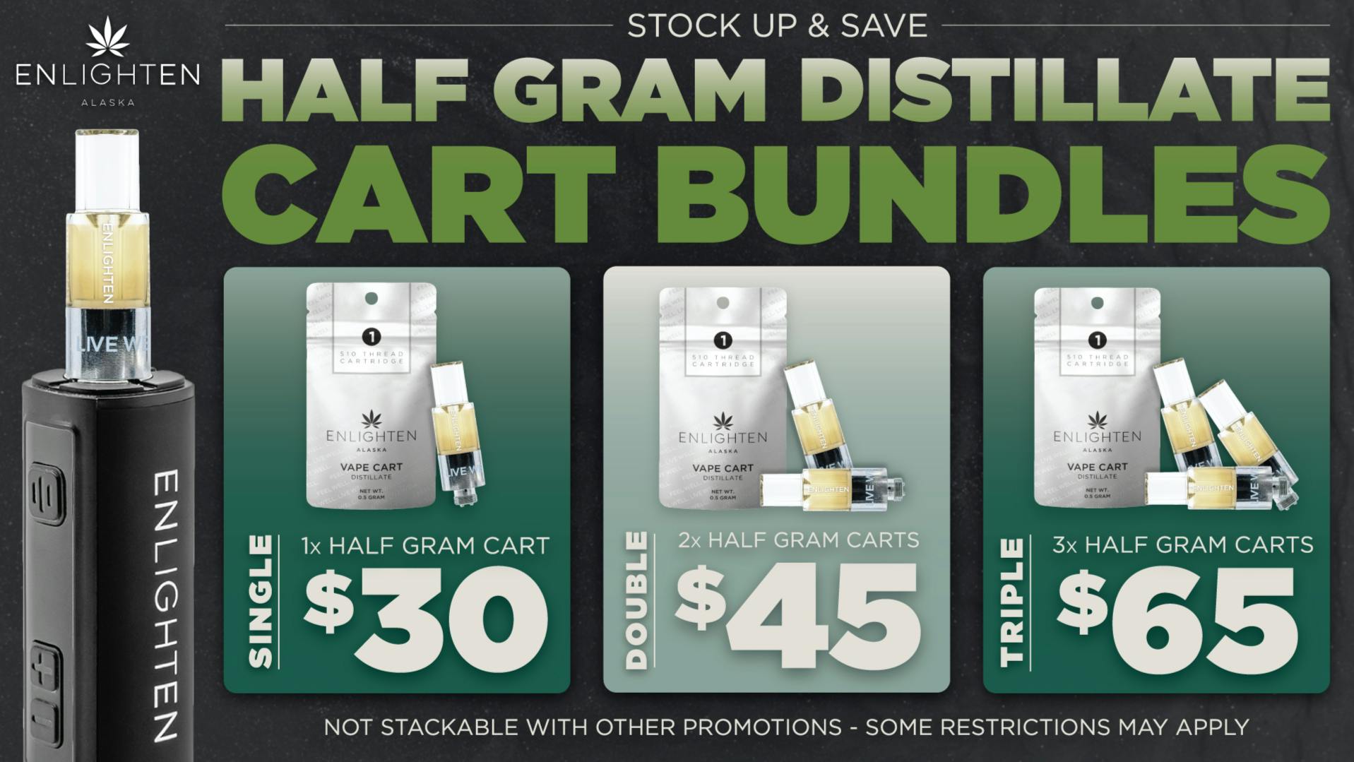 Enlighten - Spenard Distillate Carts: 1 for $30, 2 for $45, 3 for $65