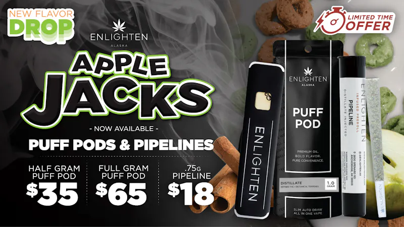 Enlighten - Old Seward NEW: Apple Jacks Distillate Puff Pods & Pipelines