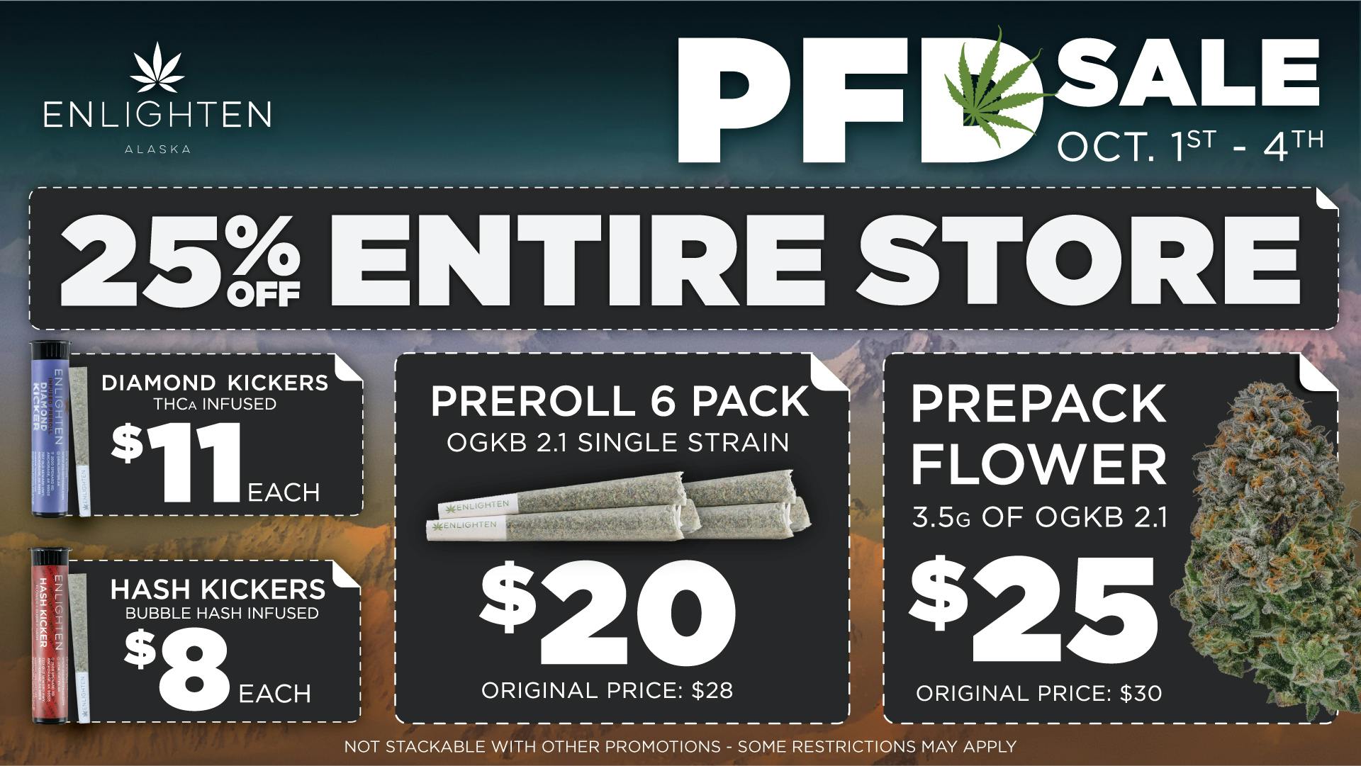 Enlighten - Spenard PFD Sale: 25% off STOREWIDE & Infused prerolls $8+