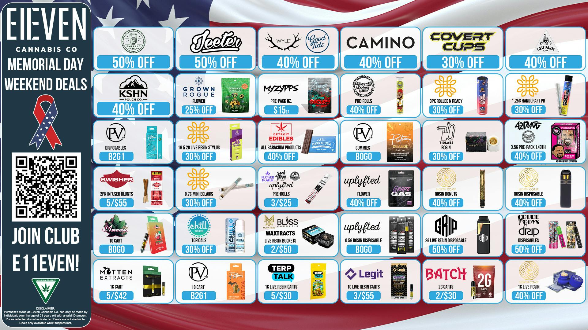 Eleven Cannabis Co MEMORIAL DAY WEEKEND DEALS! 🦅