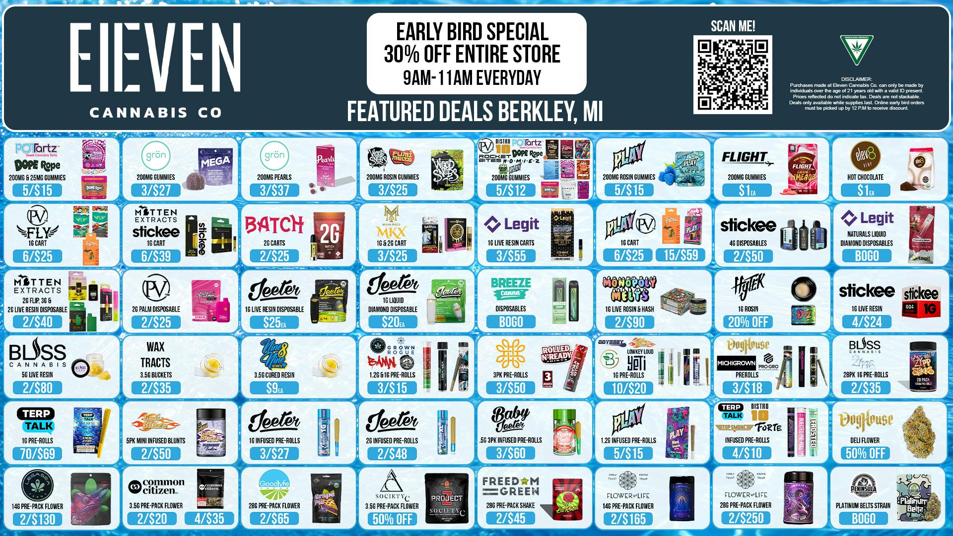 Eleven Cannabis Co EARLY BIRD SPECIAL 30% EVERYDAY 9AM-11AM! 🕺🎉