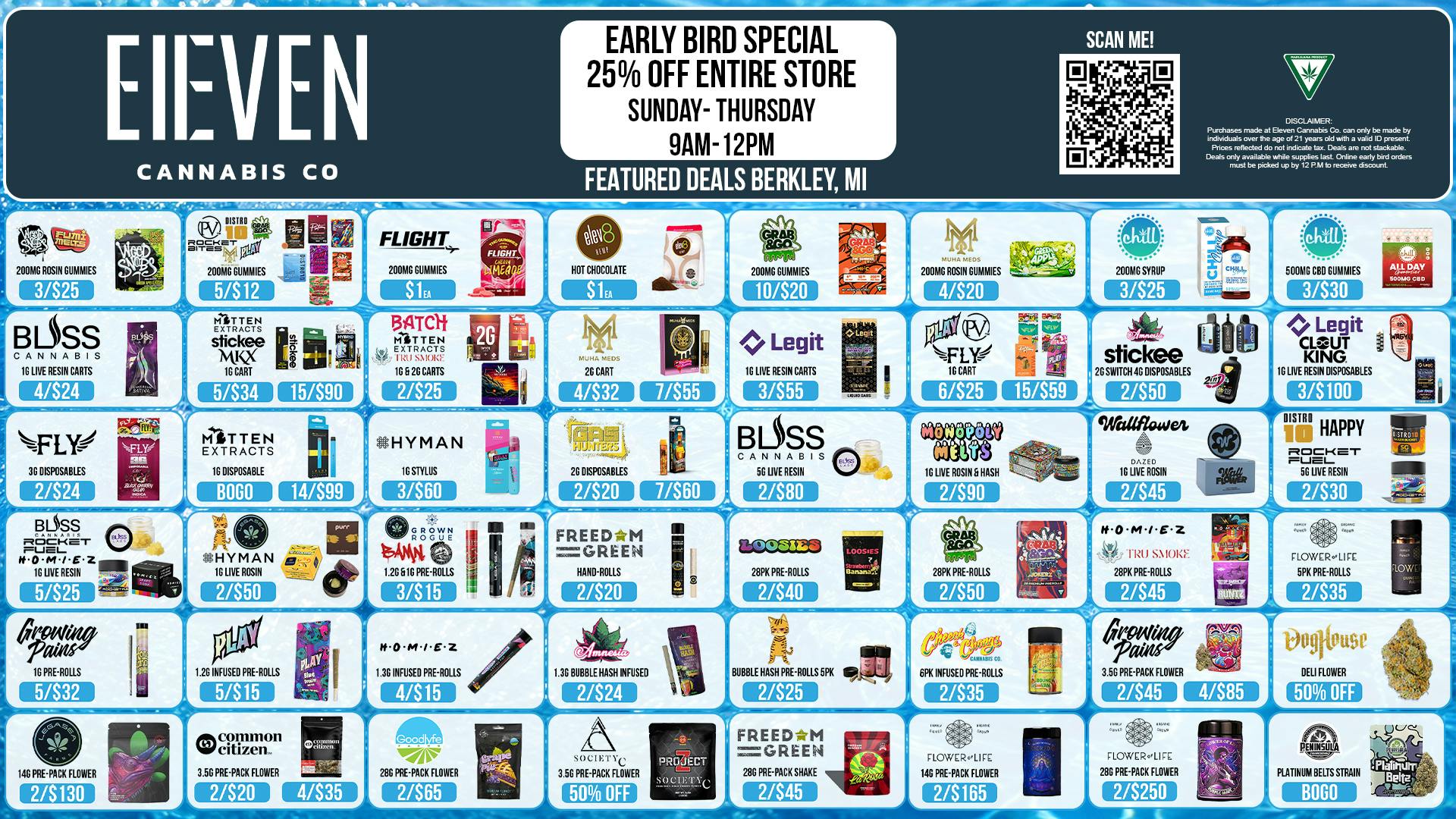 Eleven Cannabis Co EARLY BIRD SPECIAL 25% SUN-THURS 9AM-12PM! 🕺🎉