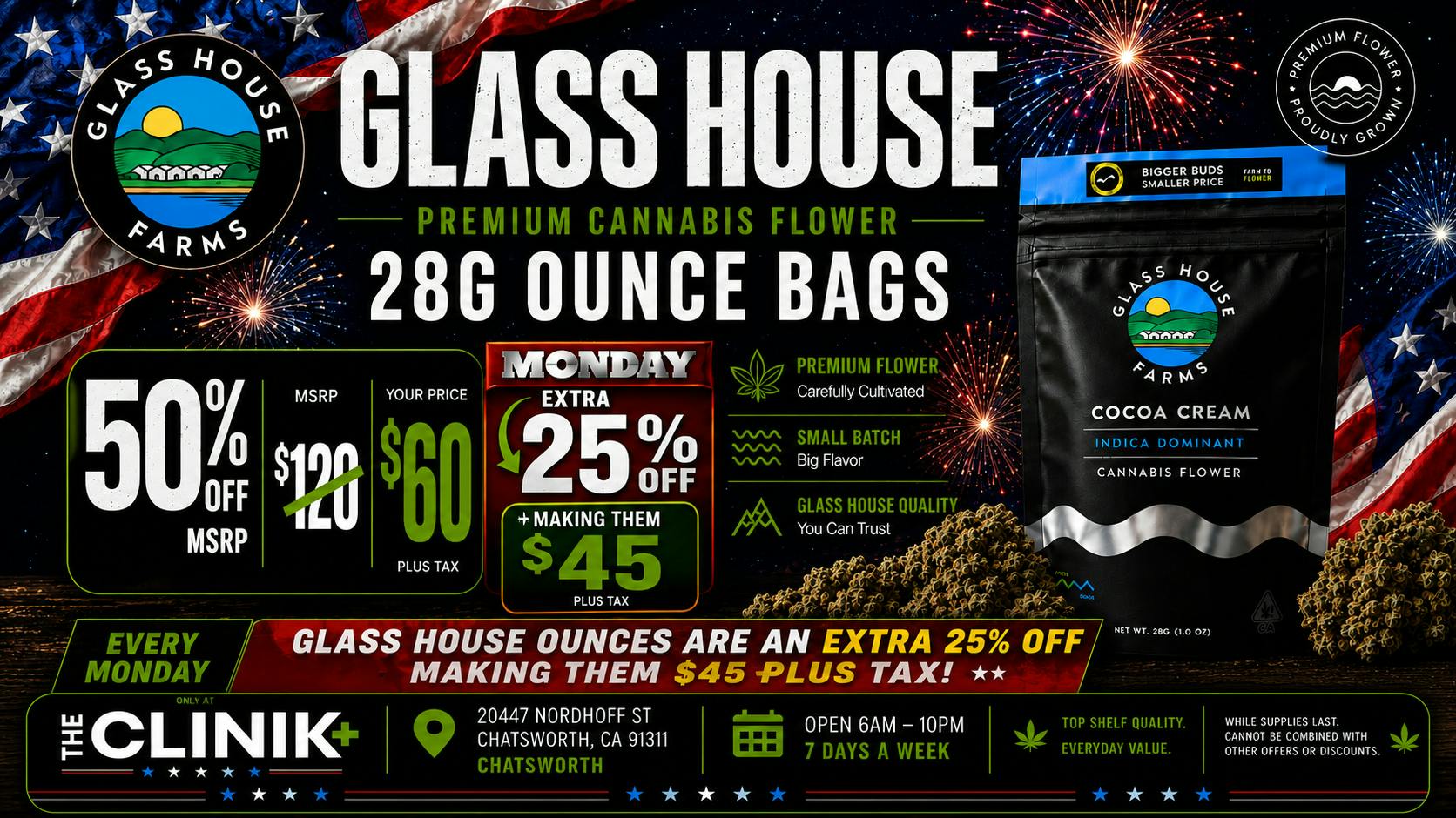 The Clinik Extra 25% Off Glass House Mondays! $45 Ounces!