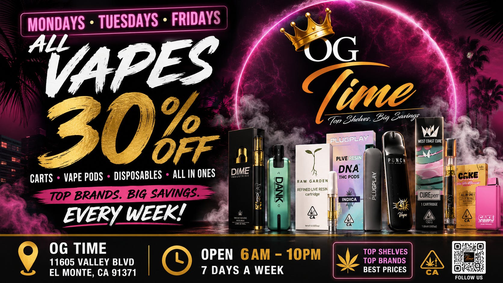 OG Time 30% OFF VAPES🔥Mon/Fri