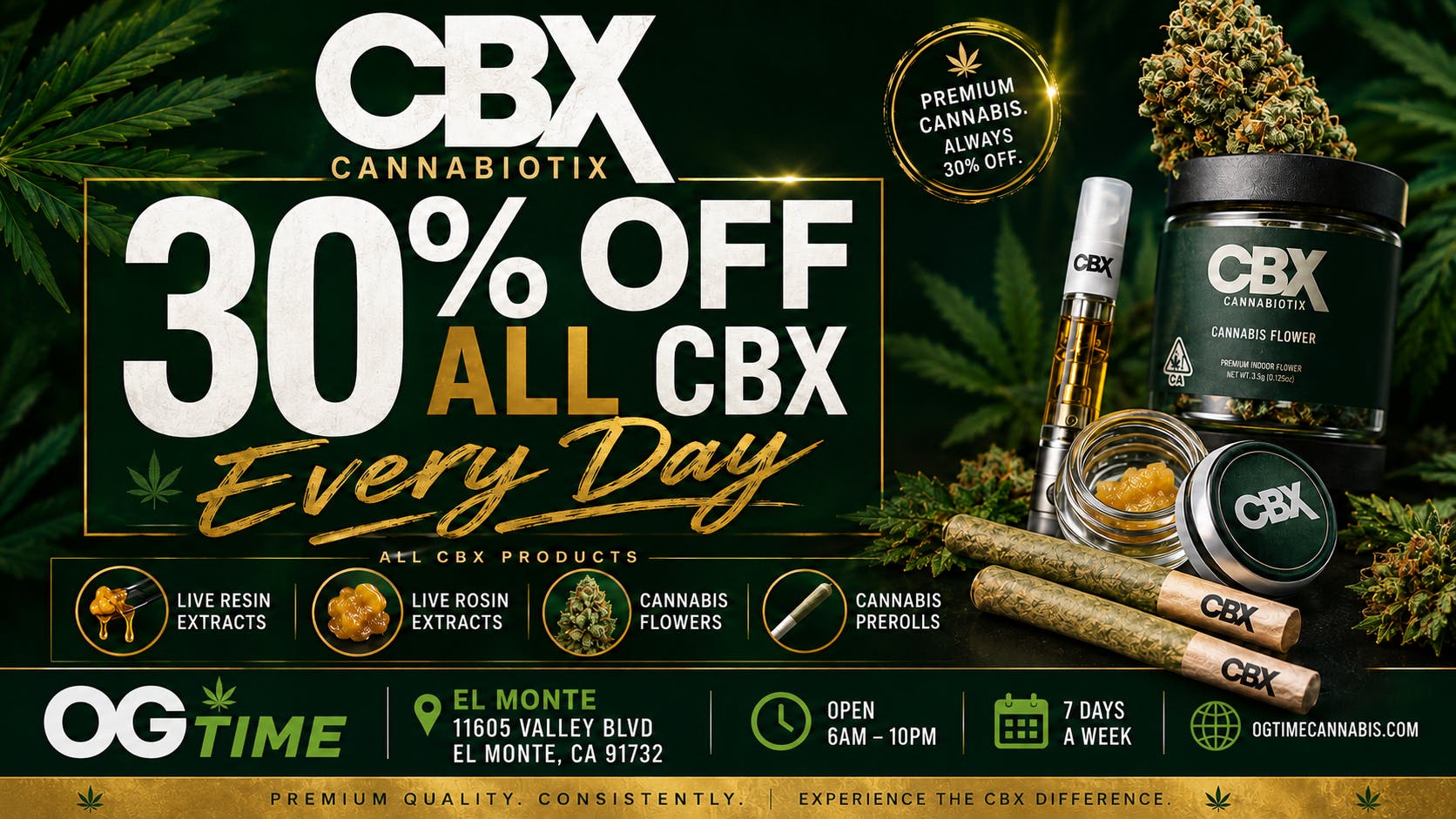 OG Time 30% OFF CBX EVERYDAY at OG TIME 🔥 $31.50 per 1/8!