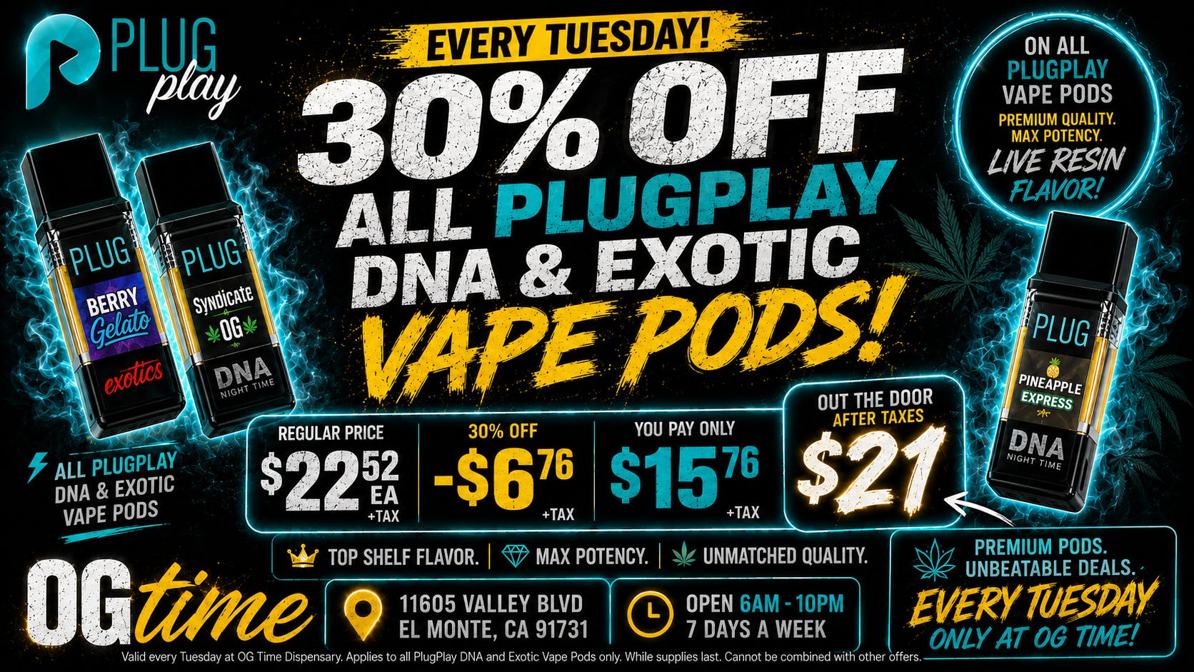 OG Time 30% OFF Plug Play Full Gram Pods- $15.76 Ea