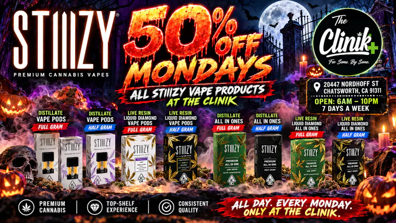 The Clinik 50% Off All Stiiizy Vapes and AIO's Every Monday🔥