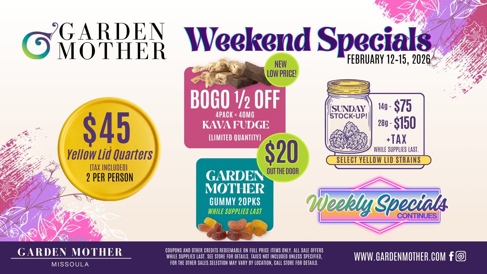 Garden Mother - Missoula Yellow Lid $45 + BOGO ½ Off Kava Fudge