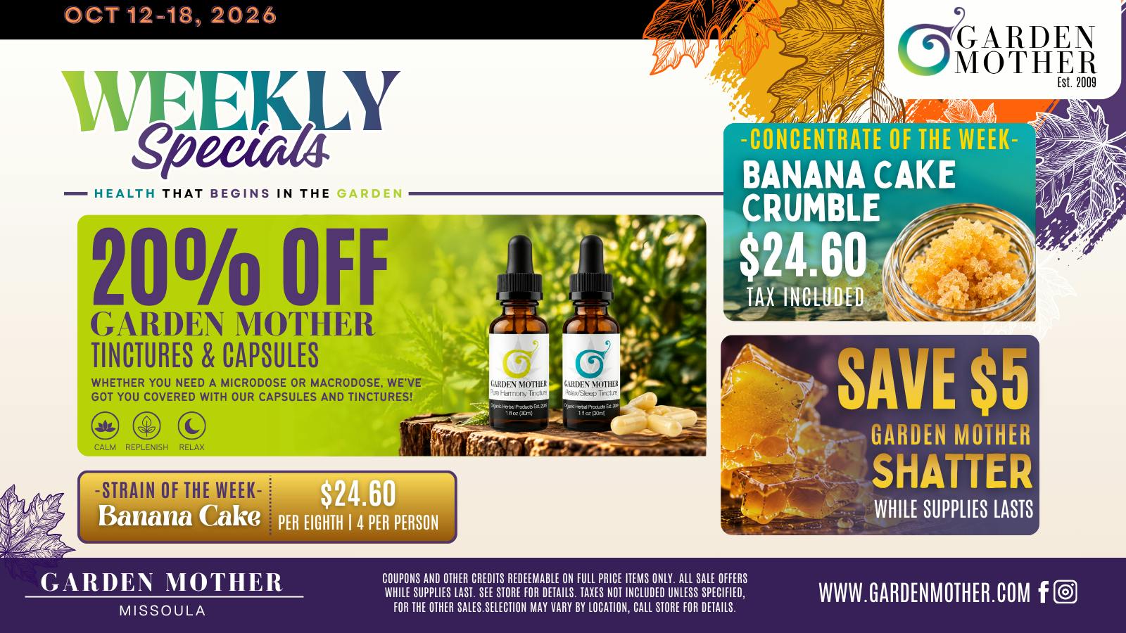 Garden Mother - Missoula 🍂 GARDEN MOTHER WEEKLY SPECIALS | OCTOBER 12–18