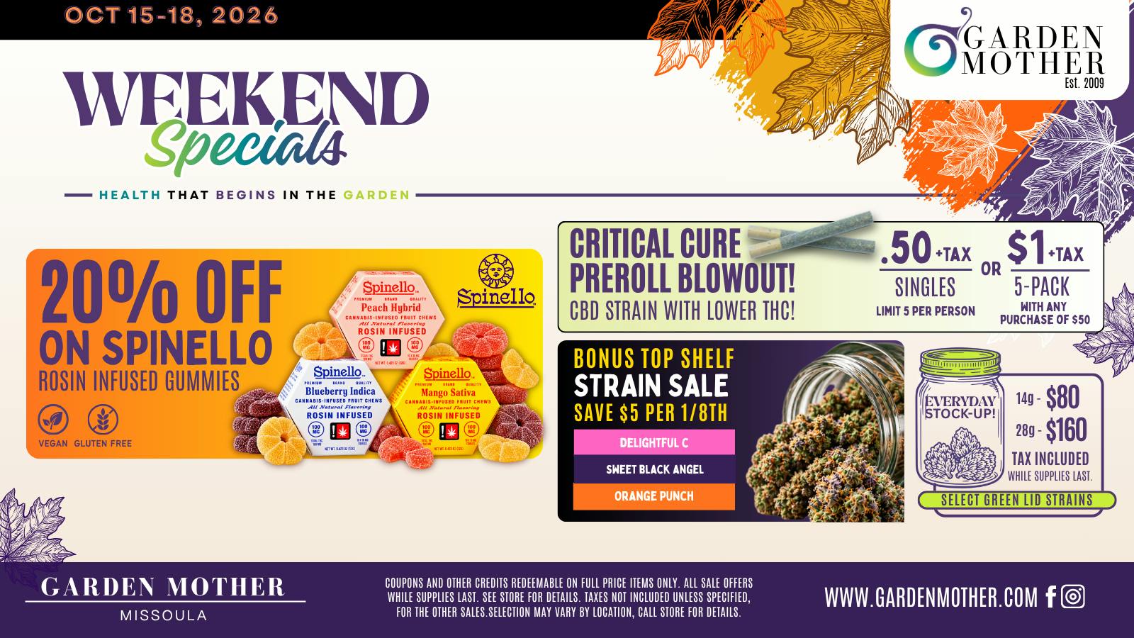 Garden Mother - Missoula 🍂 GARDEN MOTHER WEEKEND SPECIALS | OCTOBER 15–18