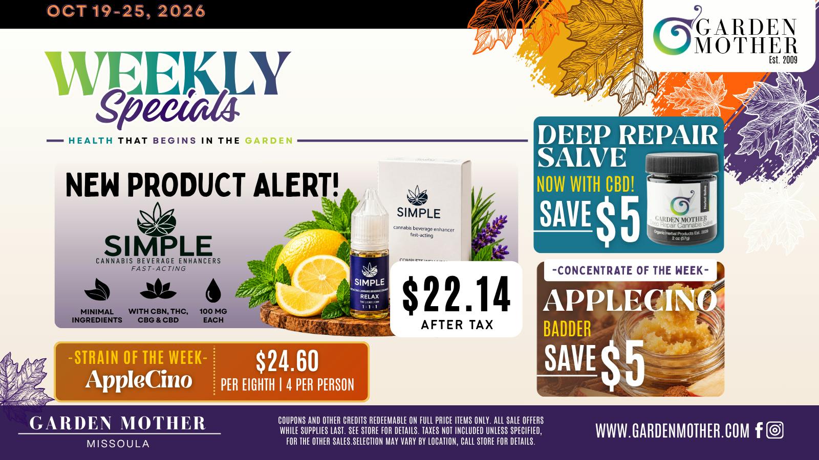 Garden Mother - Missoula 🍂 GARDEN MOTHER WEEKLY SPECIALS | OCTOBER 19–25