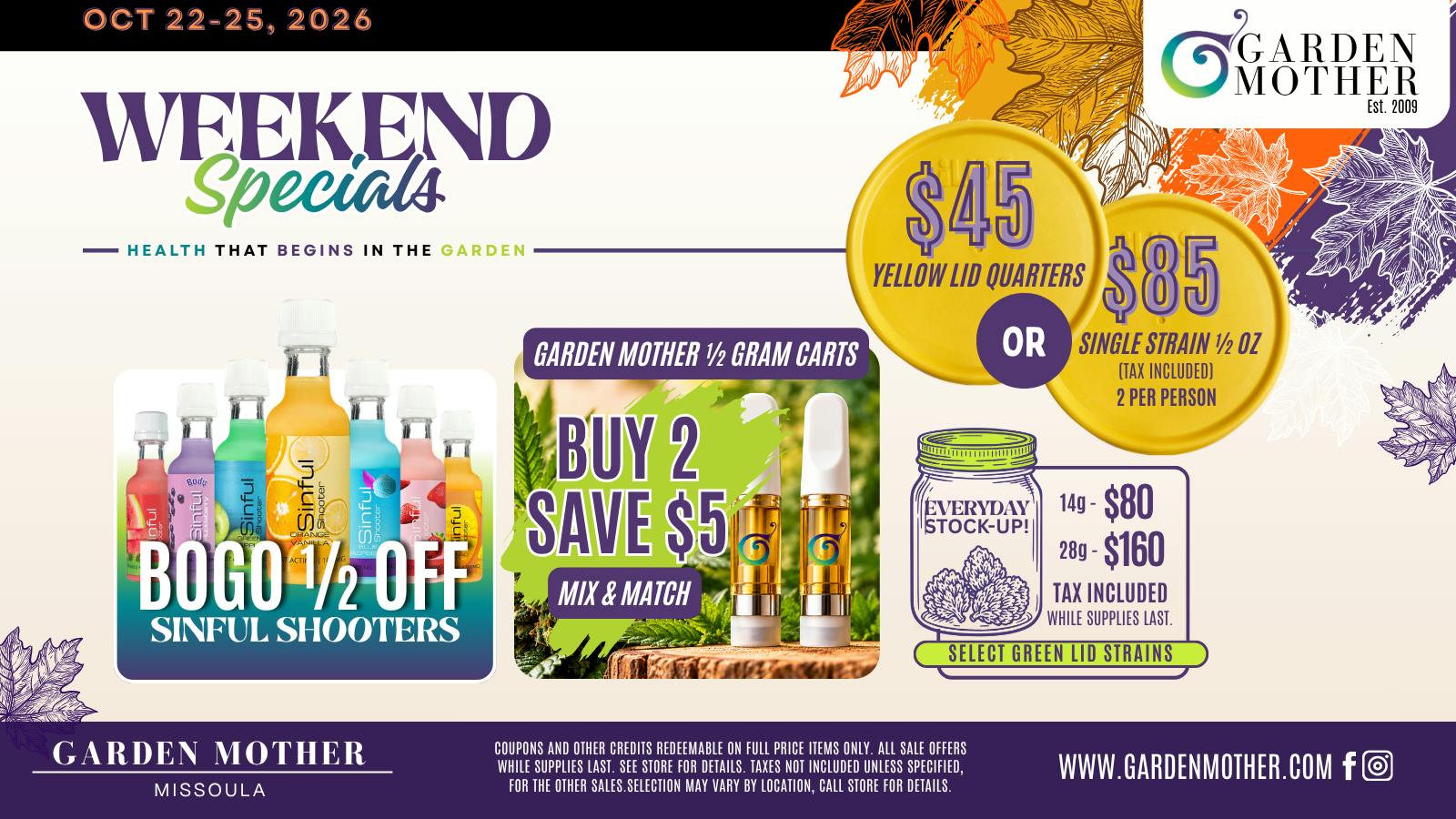 Garden Mother - Missoula 🍂 GARDEN MOTHER WEEKEND SPECIALS | OCTOBER 22–25