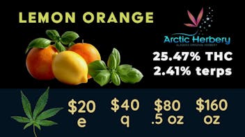 Arctic Herbery $20-$160oz 21%-25.48% THC & $30e-$200oz 31% THC