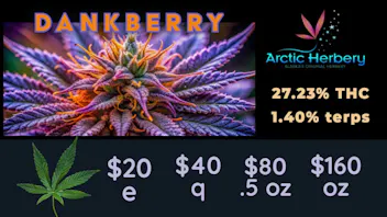 Arctic Herbery $20e-$160oz Various Premium Strains 22-27%. $30dab