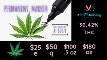 Arctic Herbery $20e-$160oz Various Premium Strains 22-27%. $30dab