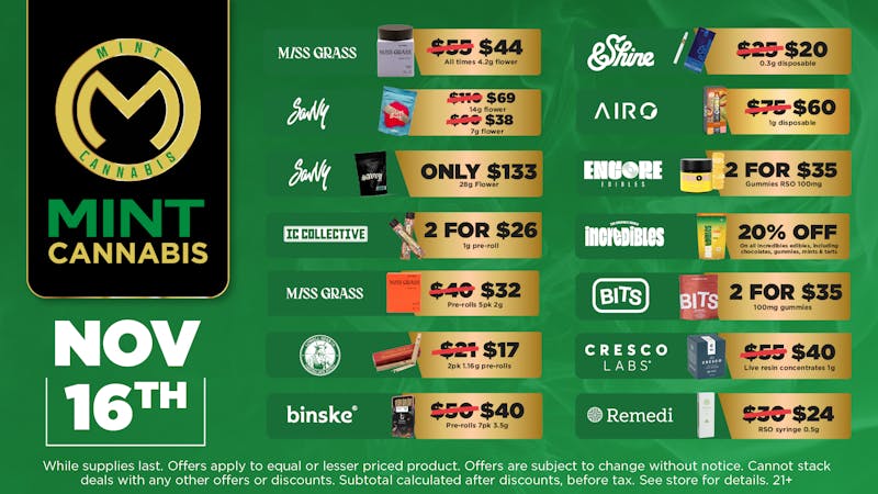 Mint Cannabis - Willowbrook Mint Willowbrook Sunday Specials!