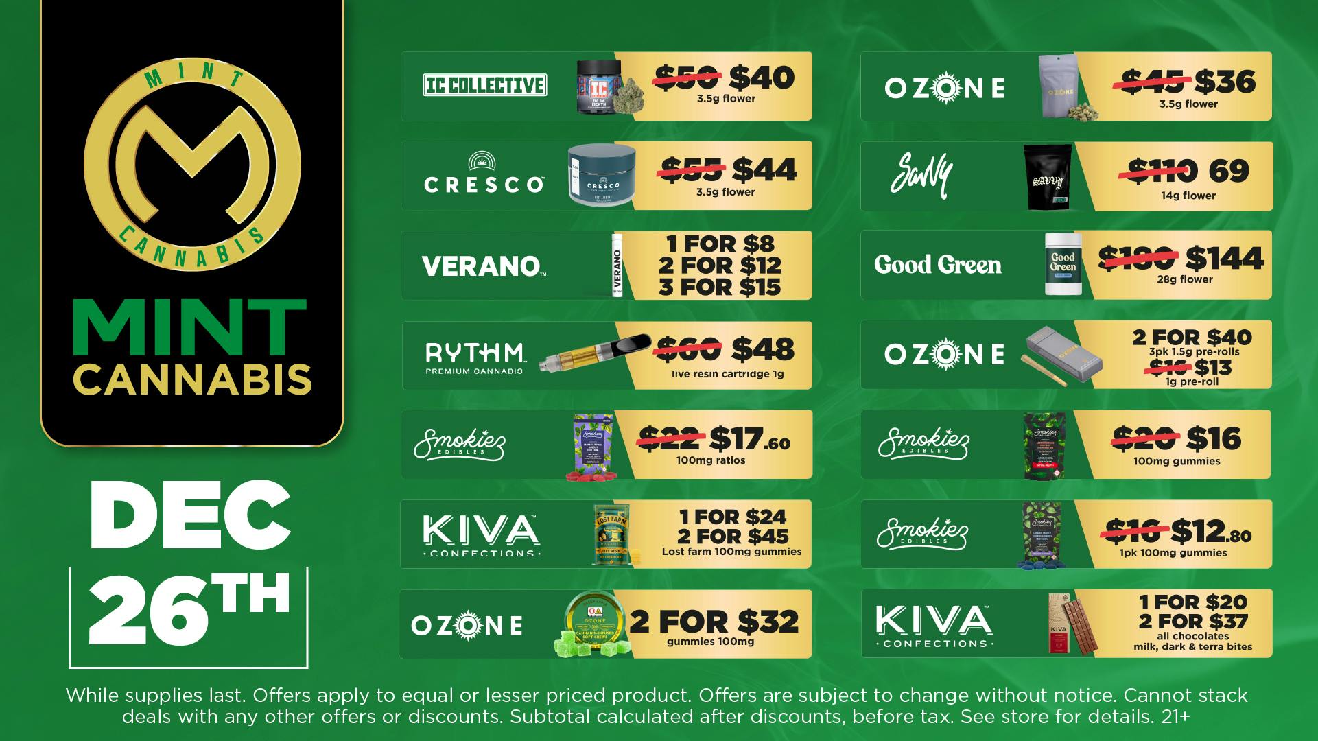 Mint Cannabis - Willowbrook Mint Willowbrook Friday Specials!