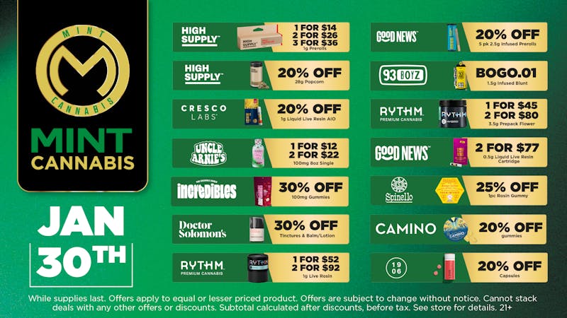 Mint Cannabis - Willowbrook Mint Willowbrook Friday Specials!