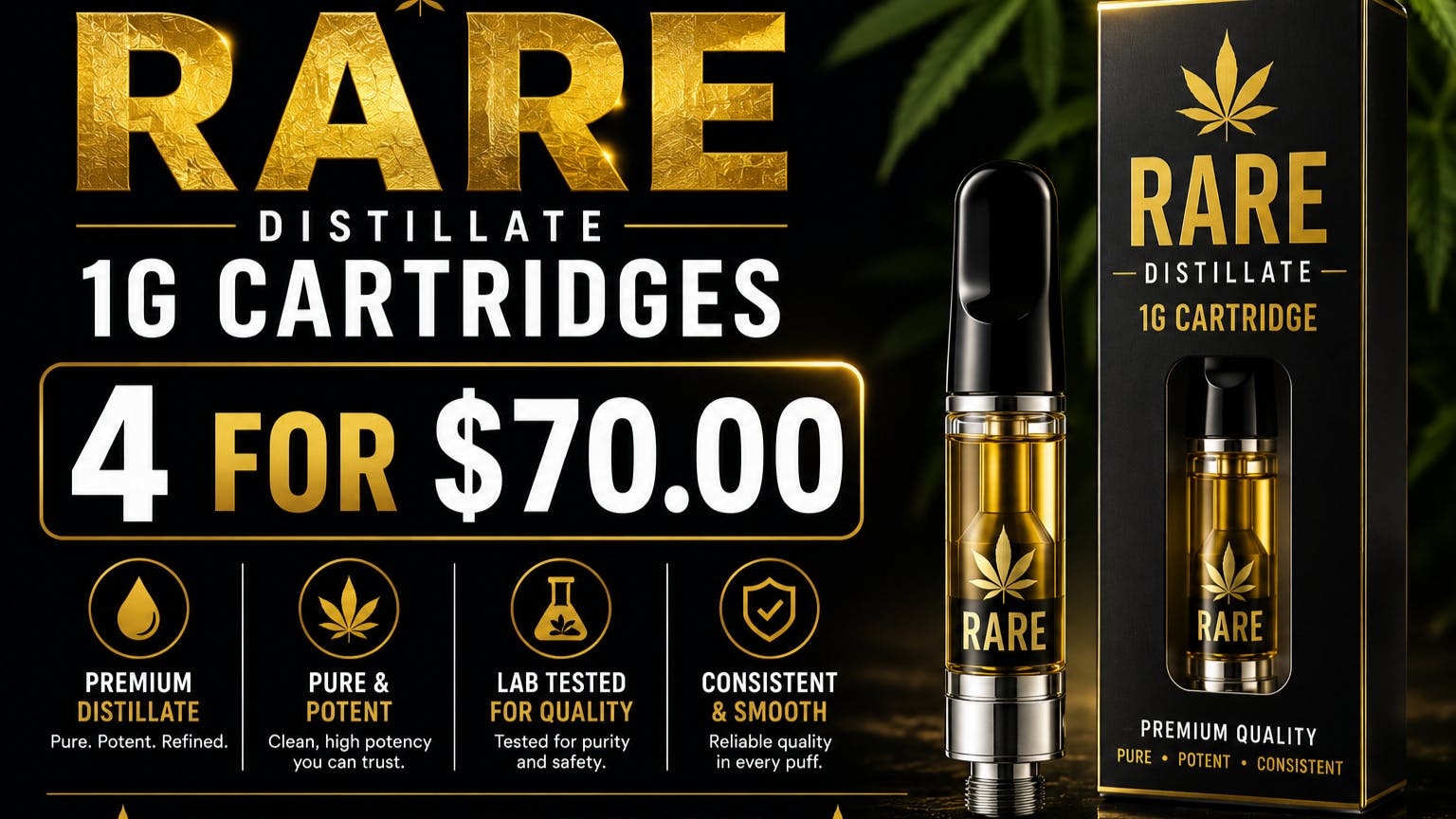 Greener Medical - Waterville Rare Distillate Carts - 1g - 4 for $70.00
