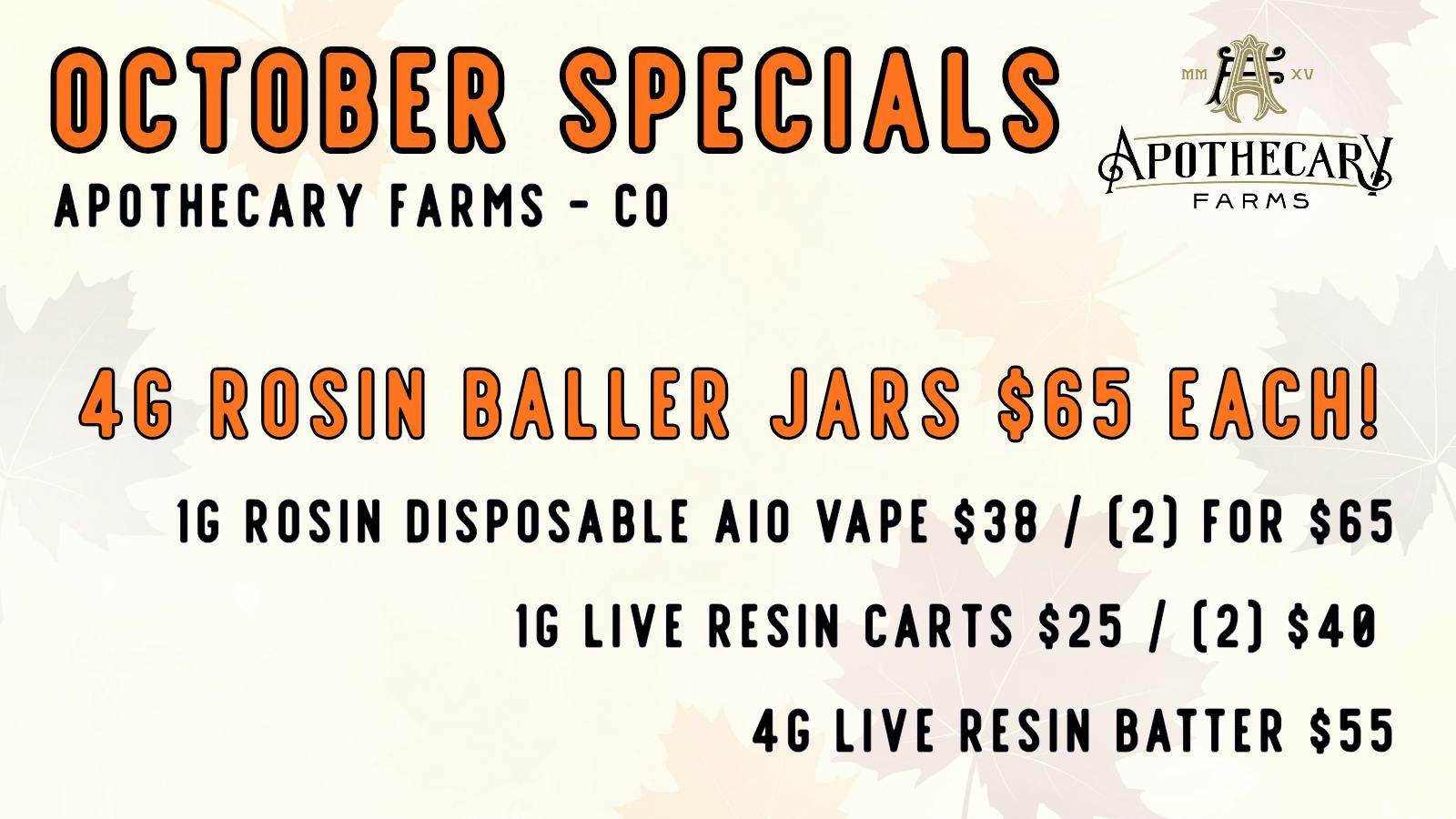 Apothecary Farms Denver October Daily Deals