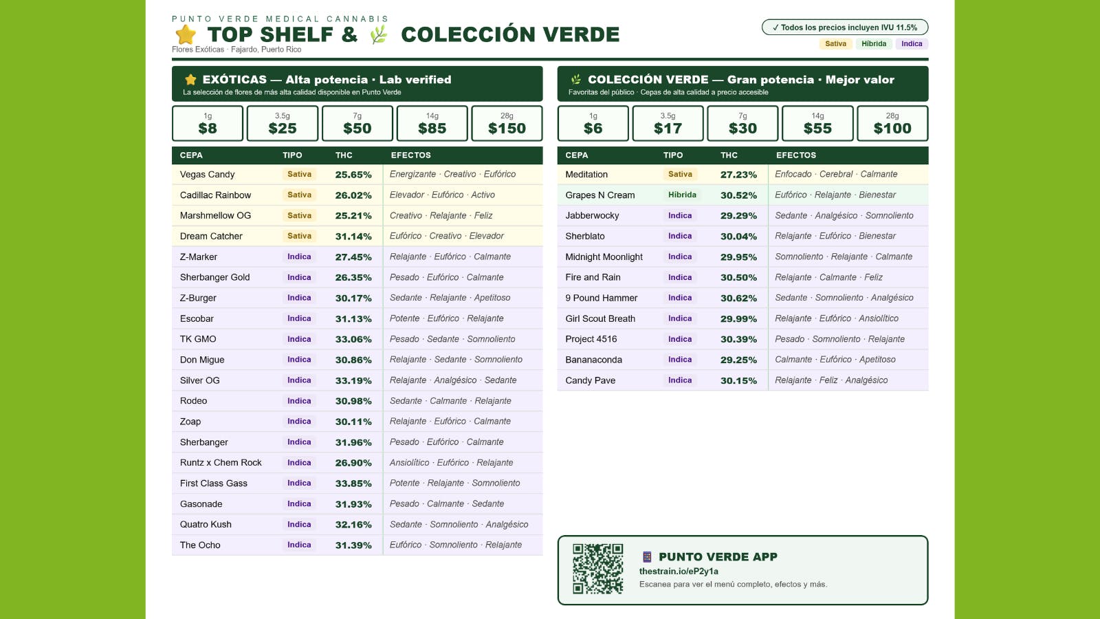 Punto Verde Medical Cannabis 🌿Top Shelf Menu💚