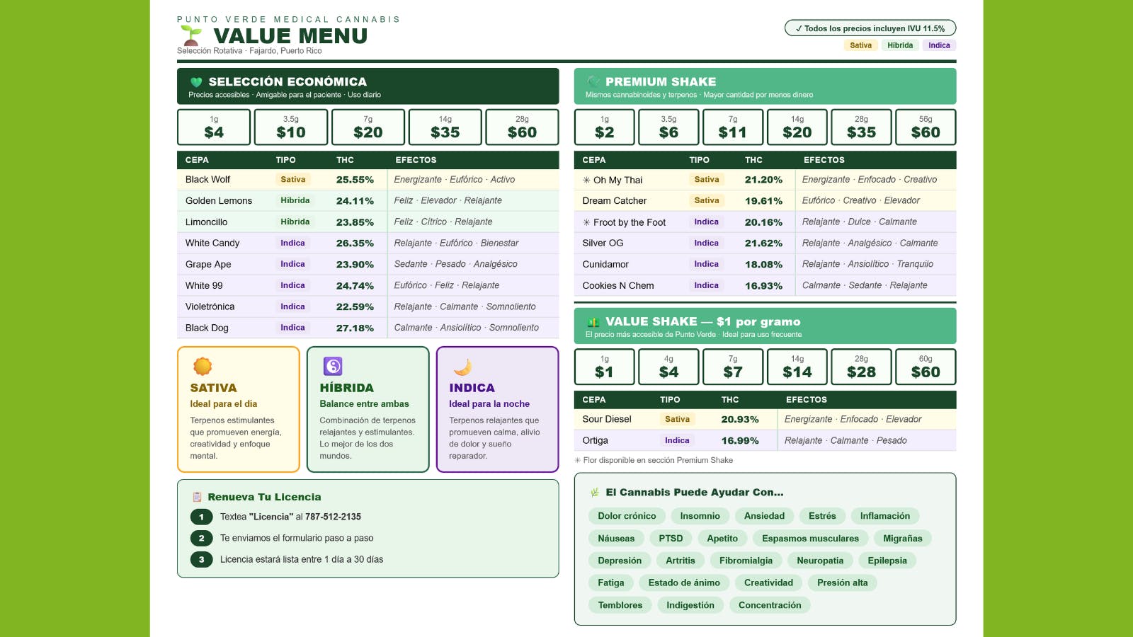 Punto Verde Medical Cannabis 🔥🍀Value Menu🍀🔥