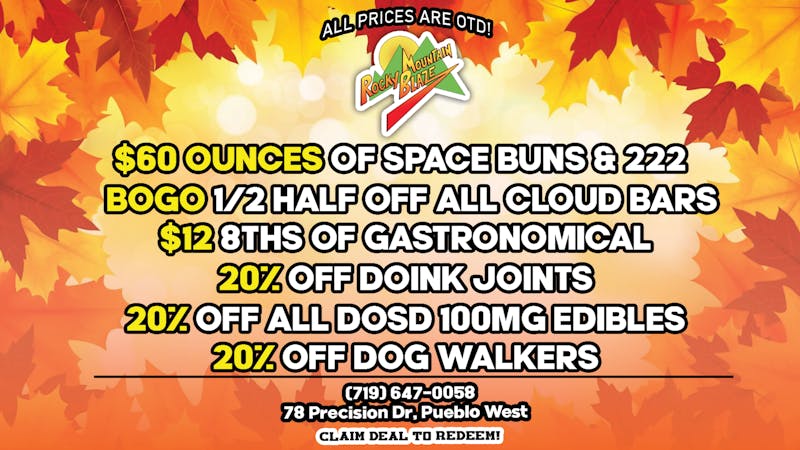 Rocky Mountain Blaze Recreational $60 Ounces | BOGO Cloud Bars | 20% Off Dosd & More