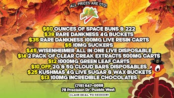 Rocky Mountain Blaze Recreational $60 Bud OZs, $25 4g Live Buckets, $5 Suckers &more