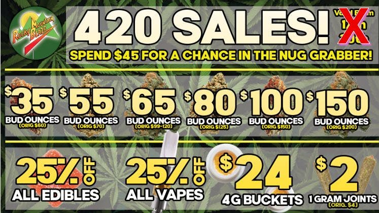 Rocky Mountain Blaze Recreational 420 SALES! OZ Deals, 25%off Edibles & Vapes & more