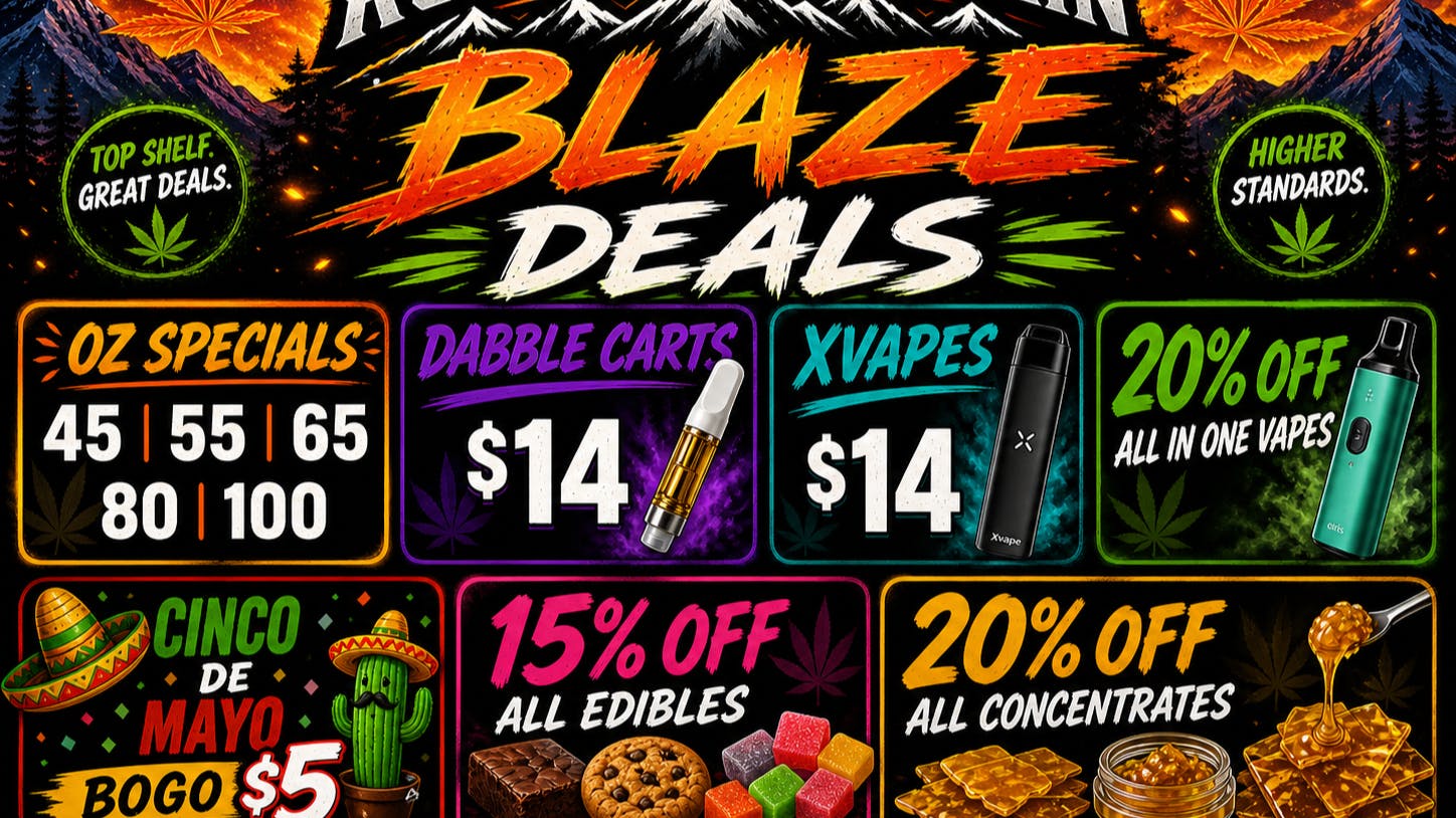 Rocky Mountain Blaze Recreational Cinco De Mayo BOGO, OZ Deals, 20%off Concentrates